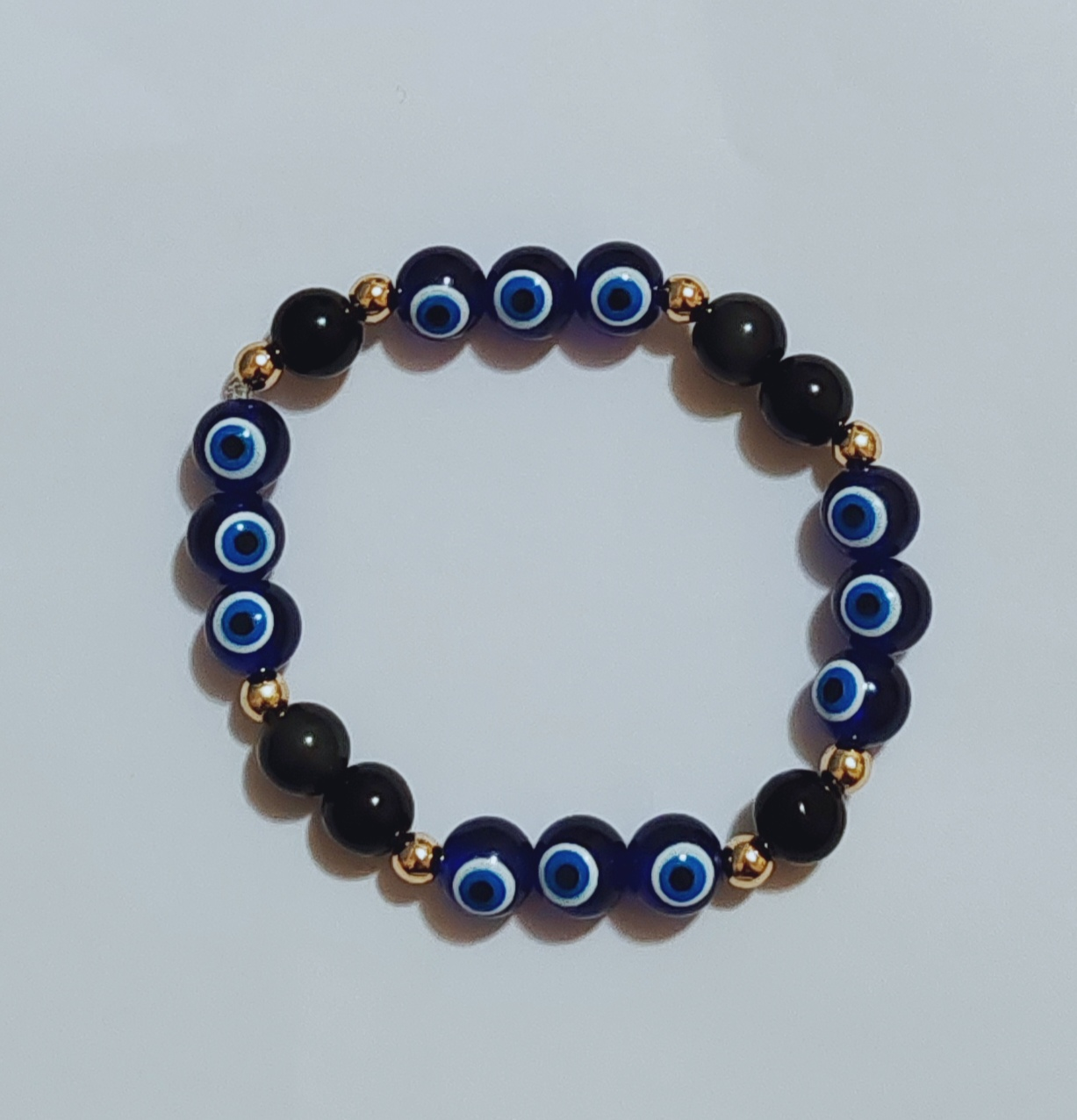 Evil Eye protection bracelet made with Turkish Evil Eye bead and 8mm Black Obsidian crystal beads